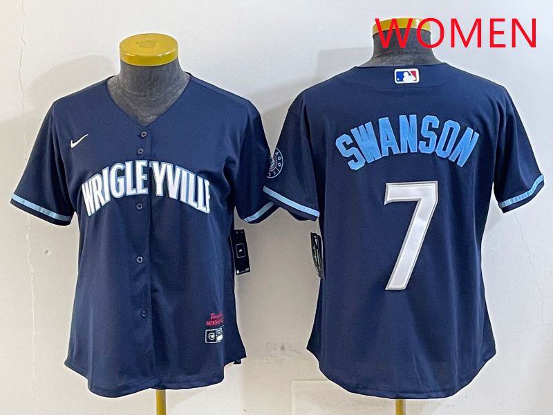 Women Chicago Cubs #7 Swanson Blue City Edition Game 2025 Nike MLB Jersey style 2